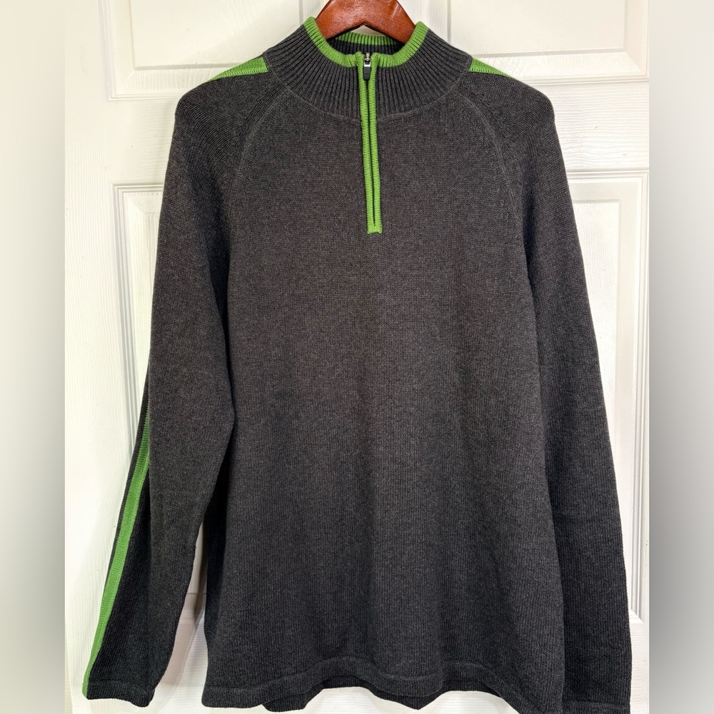 EDDIE BAUER - Gray 1/4 Zip 100% Cotton Sweater Large Tall